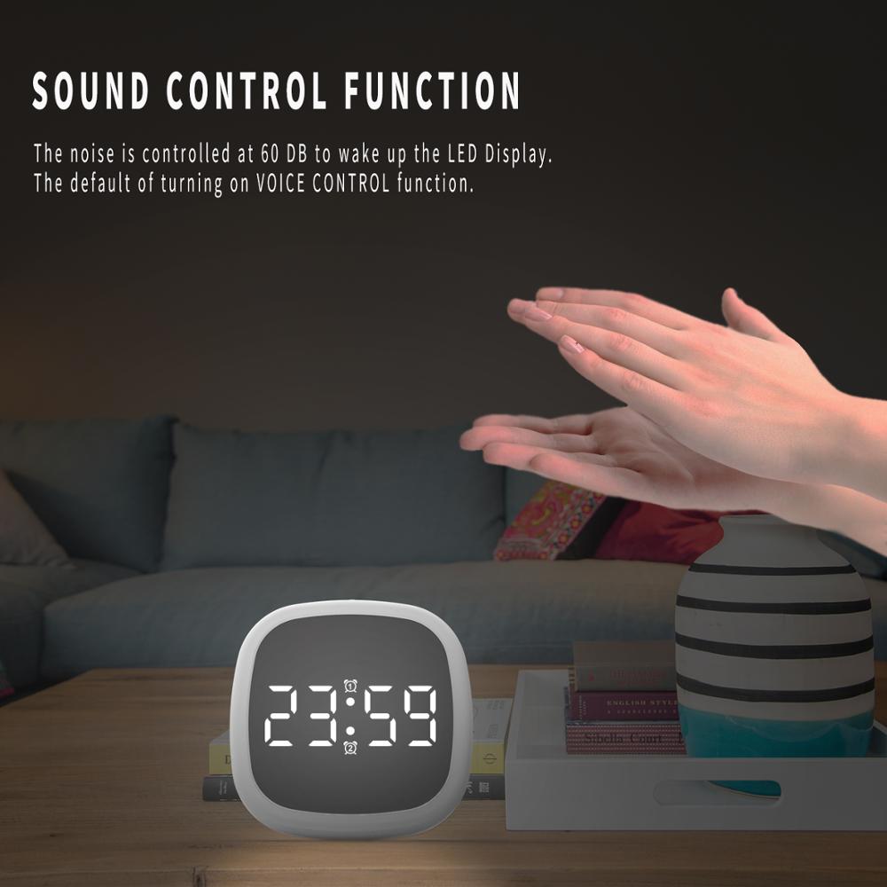 Voice Control Mirror Table Clock Home Decoration Snooze Desk Alarm Clock LED Digital Electronic