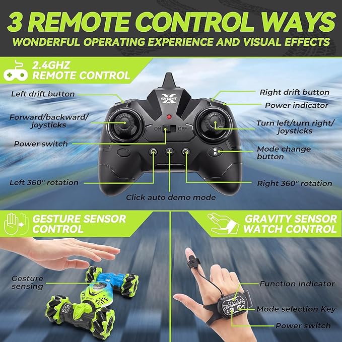 Masroo Gesture RC Car, 2.4GHz 4WD Gesture Sensing RC Stunt Car Toys for 6-12 yr Boys Girls, Drift Hand Controlled Remote Control Twist Cars Offroad 360°...