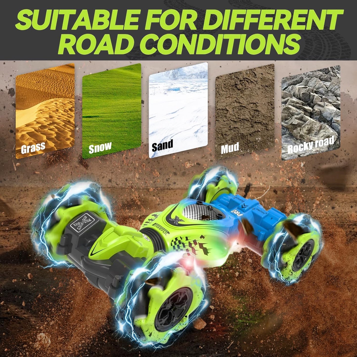 Masroo Gesture RC Car, 2.4GHz 4WD Gesture Sensing RC Stunt Car Toys for 6-12 yr Boys Girls, Drift Hand Controlled Remote Control Twist Cars Offroad 360°...