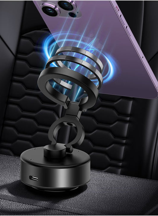 Magnetic Car Phone Mount – Vacuum Suction Foldable Dashboard Holder, Universal 4.7-7 Inch Smartphones, 360 Adjustable, Strong Magnetic Grip, Durable Aluminum Alloy