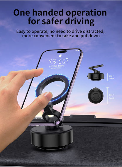 Magnetic Car Phone Mount – Vacuum Suction Foldable Dashboard Holder, Universal 4.7-7 Inch Smartphones, 360 Adjustable, Strong Magnetic Grip, Durable Aluminum Alloy