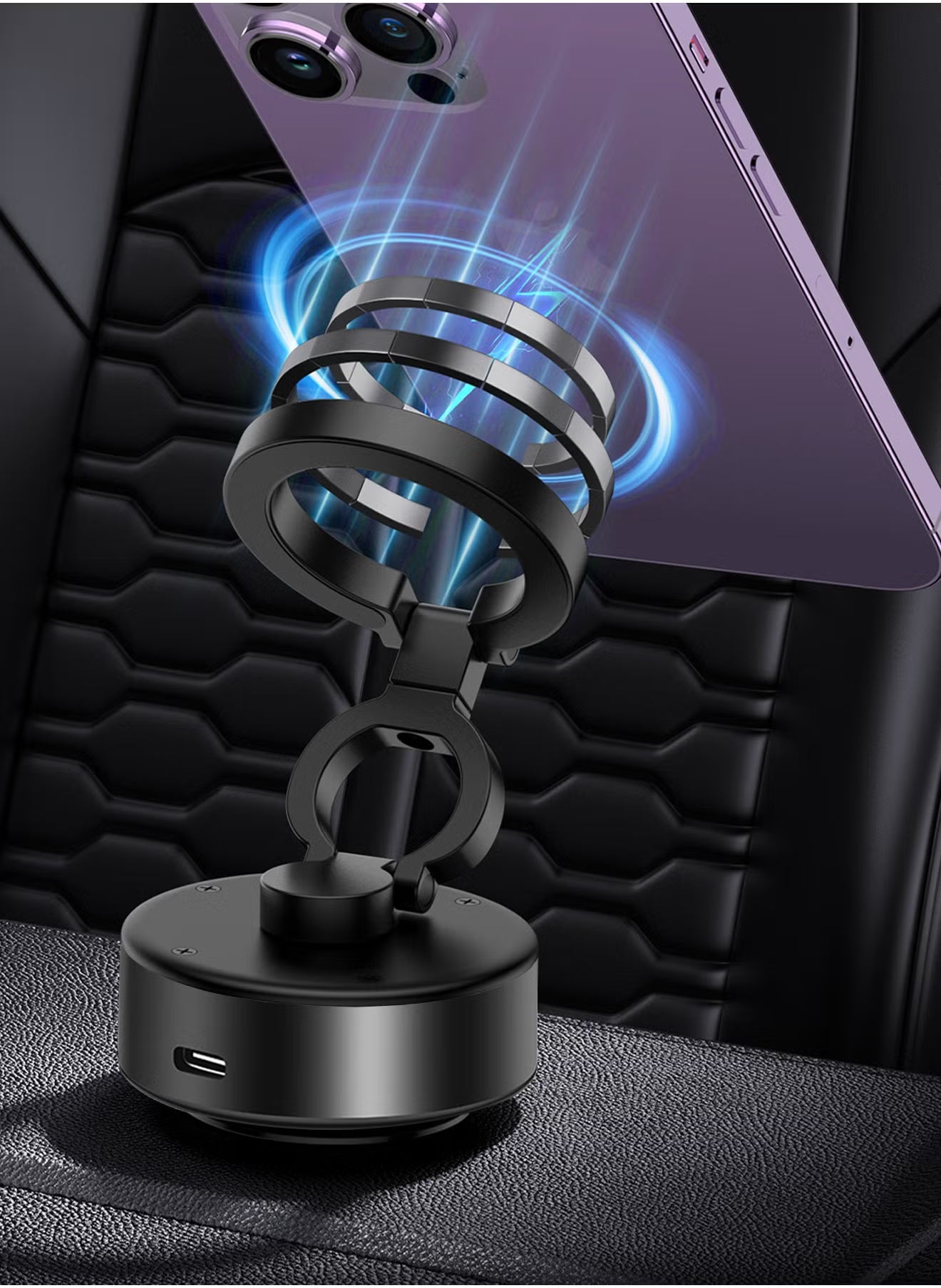 Magnetic Car Phone Mount – Vacuum Suction Foldable Dashboard Holder, Universal 4.7-7 Inch Smartphones, 360 Adjustable, Strong Magnetic Grip, Durable Aluminum Alloy